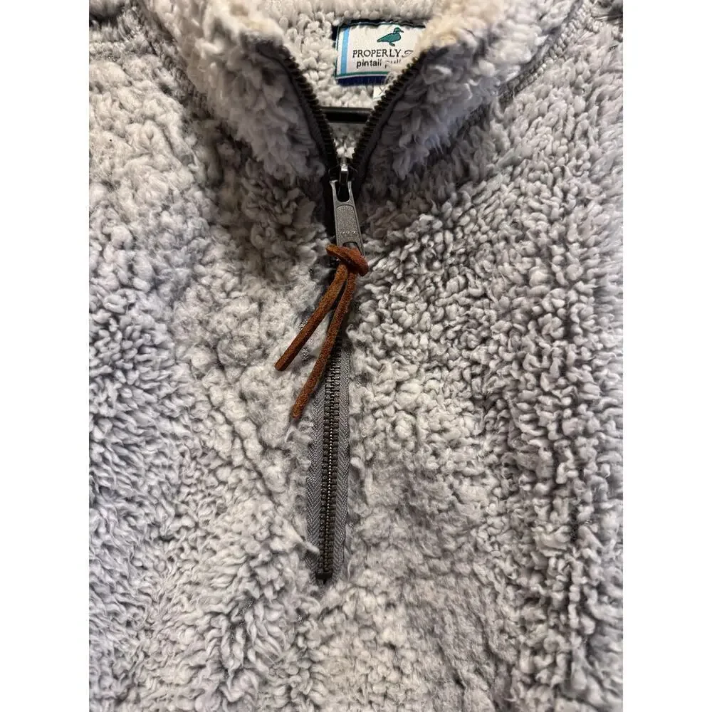 Properly Tied Pintail Pullover Sherpa Cozy Gray Quarter Zip Pockets Sweater XL